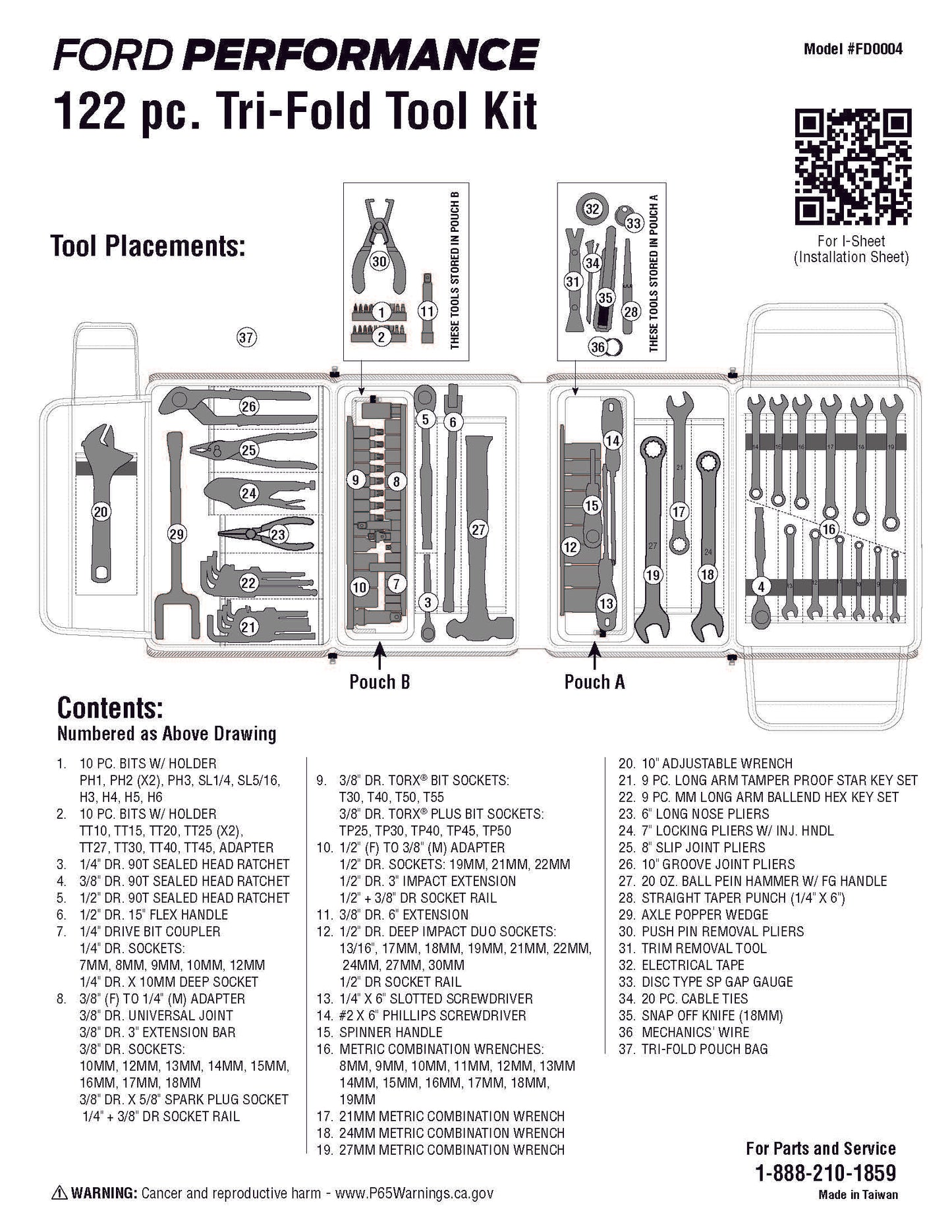 122pc Ford Performance Tri-Fold Tool Kit